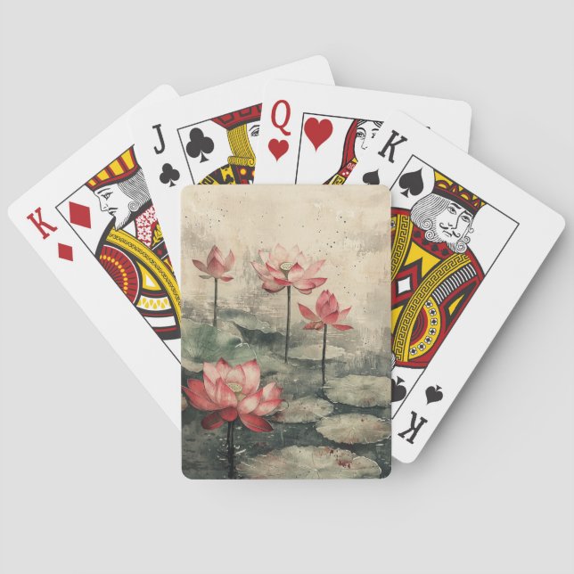 Moonlit Lotus Lake (6) Playing Cards (Back)
