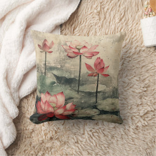 Moonlit Lotus Lake (6) Throw Pillow