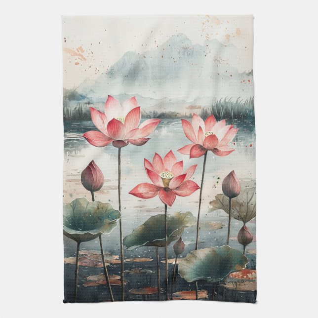 Moonlit Lotus Lake (7) Kitchen Towel (Vertical)