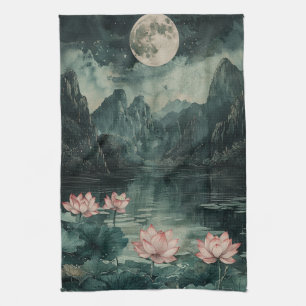 Moonlit Lotus Lake (8) Kitchen Towel