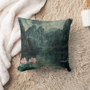 Moonlit Lotus Lake (8) Throw Pillow