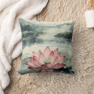 Moonlit Lotus Lake (9) Throw Pillow