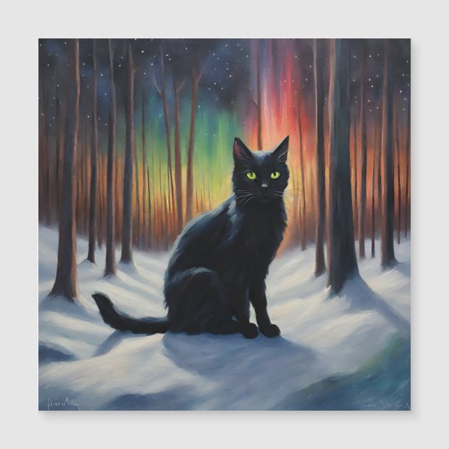 Moonlit Magic: A Black Cat in the Snowy Forest (Front)