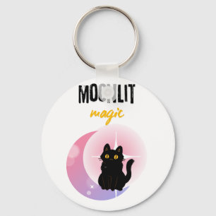 Moonlit Magic Black Cat T-Shirt Cute Celestial Keychain