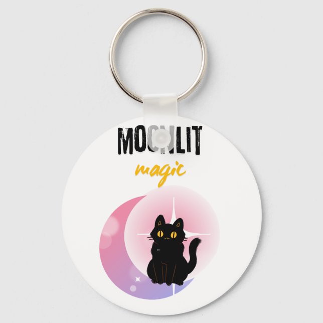 Moonlit Magic Black Cat T-Shirt | Cute Celestial  Keychain (Front)