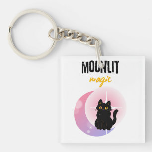 Moonlit Magic Black Cat T-Shirt Cute Celestial Keychain