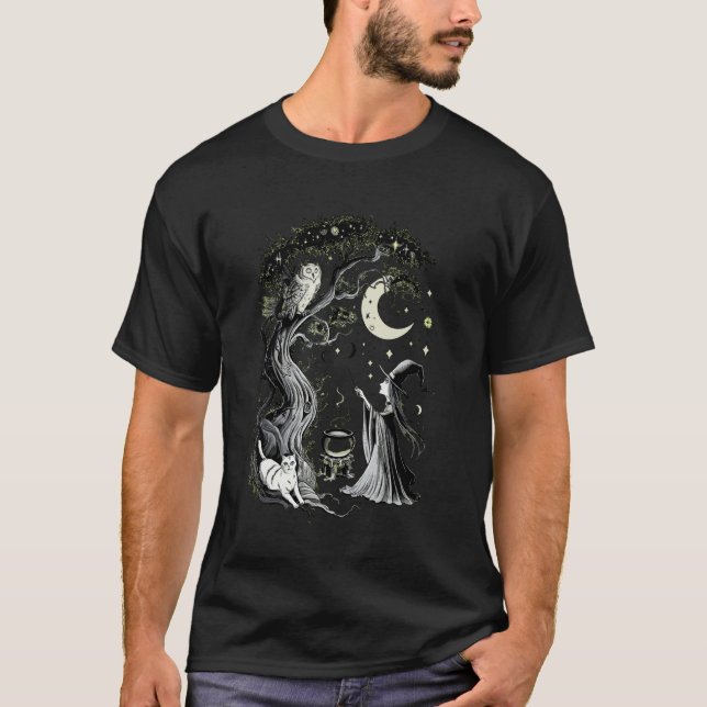 Moonlit Magic Funny Ancient Tree With Wise Owl And T-Shirt (Front)