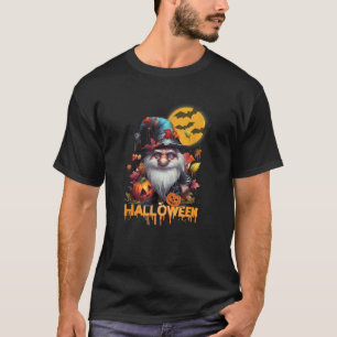 Moonlit Magic Gnome Ghost Pumpkin and Bats Hallowe T-Shirt