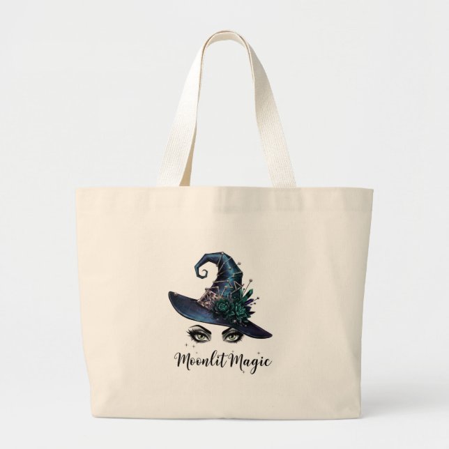 [✨ Moonlit Magic] Stylish Witch Hat Large Tote Bag (Front)