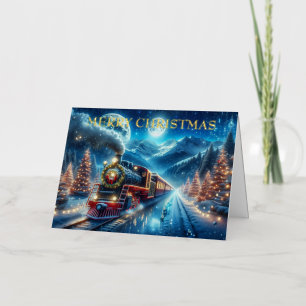 Moonlit Magical Snowy Winter Holiday Train Scene