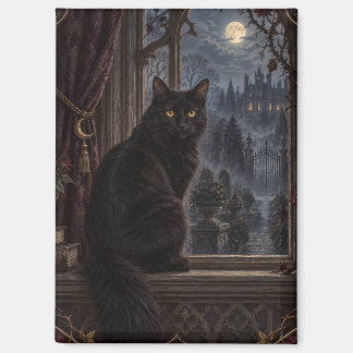 Moonlit Manor Black Cat Gothic Art Magnet
