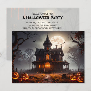Moonlit Mansion Halloween Party Invitation
