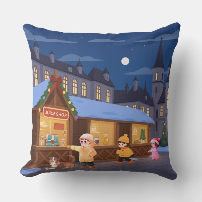 Moonlit Market Throw Pillow (Front)