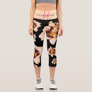 Moonlit Masquerade Cream Purple Gold Daylilies Capri Leggings