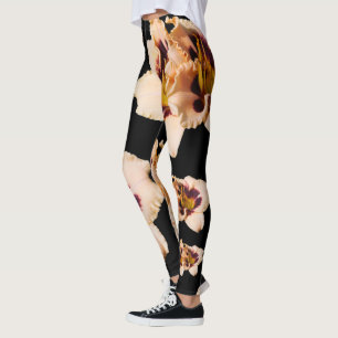 Moonlit Masquerade Cream Purple Gold Daylilies Leggings