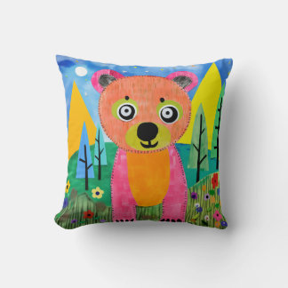 Moonlit Meadow Bear Throw Pillow