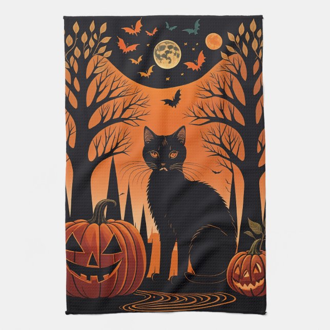 Moonlit Meow Kitchen Towel (Vertical)