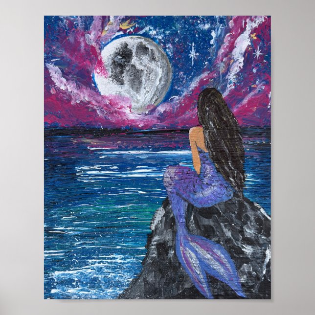 Moonlit mermaid handmade artwork  poster (Front)