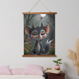 Moonlit Mischief Forest Spirit of Crimson Bloom. Hanging Tapestry