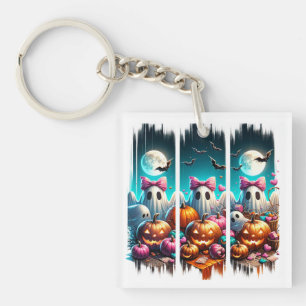 Moonlit Mischief – Ghosts in Pink Bows Keychain