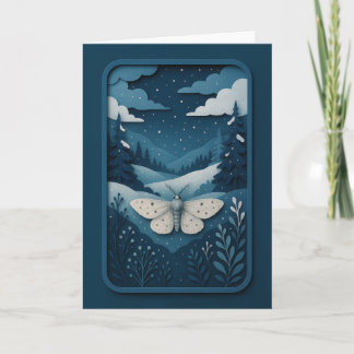 Moonlit Moth in Winter Forest Card