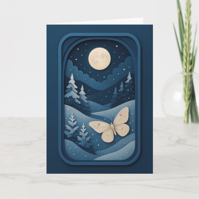 Moonlit Moth in Winter Forest Card (Front)