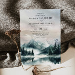 Moonlit Mountain Pine Tree Forest Wedding Invitation<br><div class="desc">This wedding invitation beautifully showcases a moody mountain landscape, with misty pine forests and soft fog creating an atmosphere of mystery and romance. Ideal for nature-loving couples, it blends rustic charm with elegant design. The cool-toned hues and captivating scenery evoke a sense of calm and intimacy, while the refined typography...</div>