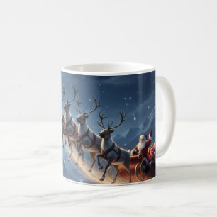 Moonlit Mountain Santa Reindeer Sleigh Christmas Coffee Mug