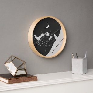 Moonlit Mountains  Artistic Wall Clock with Night
