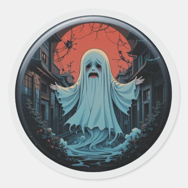 'Moonlit Mourning' - The Sad Ghost of the Alley  Classic Round Sticker (Front)