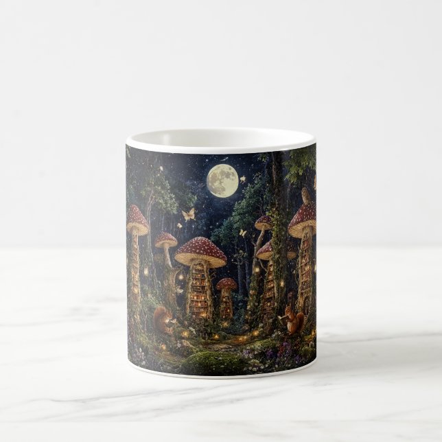 Moonlit Mushroom Library Fantasy Art Coffee Mug (Center)