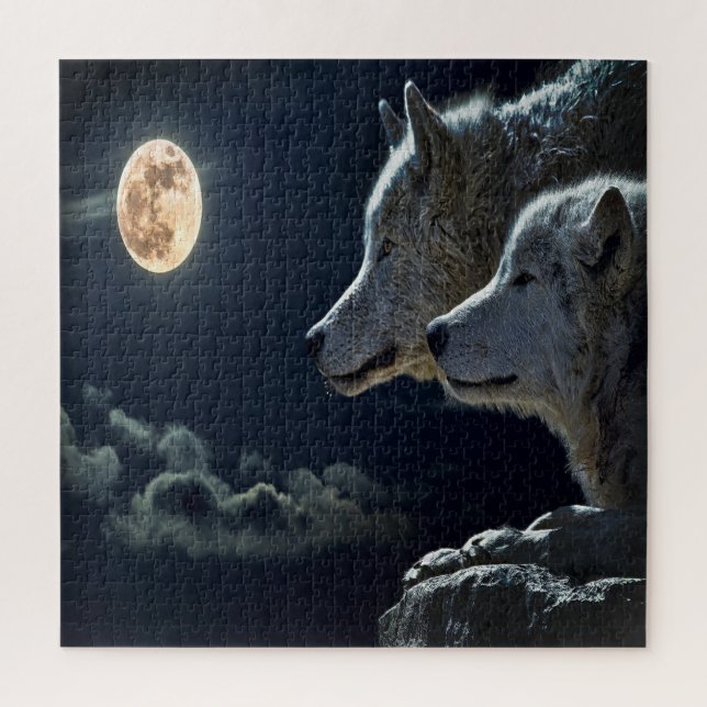 Moonlit Night Wolf Couple Jigsaw Puzzle (Vertical)