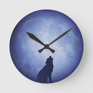 Moonlit Nights II Wall Clock (Full Moon with Wolf)