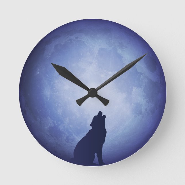 Moonlit Nights II Wall Clock (Full Moon with Wolf) (Front)
