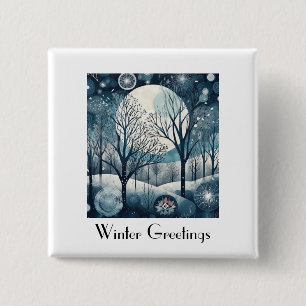 Moonlit Nordic Forest, customizable 2 Inch Square Button