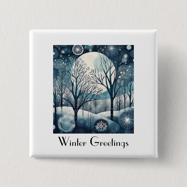 Moonlit Nordic Forest, customizable 2 Inch Square Button (Front)