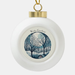 Moonlit Nordic Forest, customizable Ceramic Ball Christmas Ornament