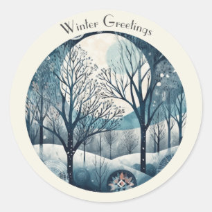 Moonlit Nordic Forest, customizable Classic Round Sticker