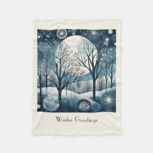Moonlit Nordic Forest, customizable Fleece Blanket