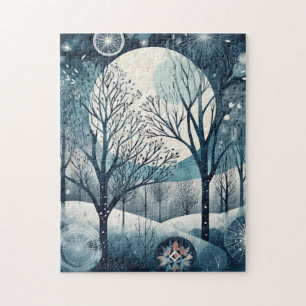 Moonlit Nordic Forest, customizable Jigsaw Puzzle