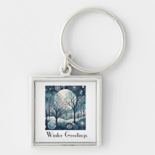 Moonlit Nordic Forest, customizable Keychain