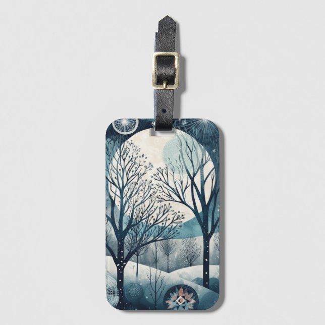 Moonlit Nordic Forest, customizable Luggage Tag (Front Vertical)
