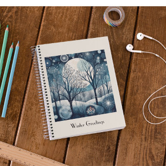 Moonlit Nordic Forest, customizable Notebook