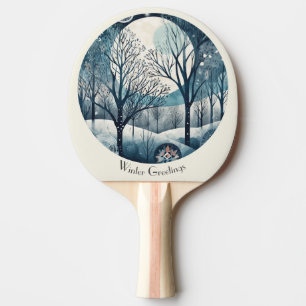Moonlit Nordic Forest, customizable Ping Pong Paddle