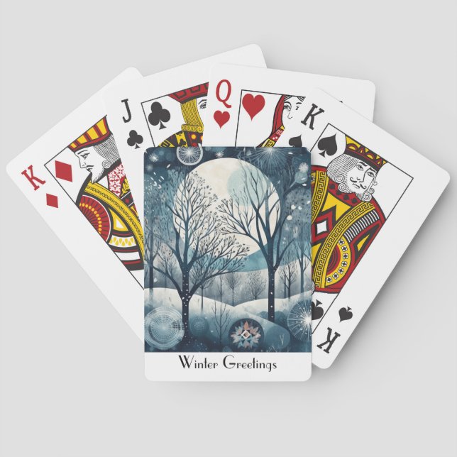 Moonlit Nordic Forest, customizable Playing Cards (Back)