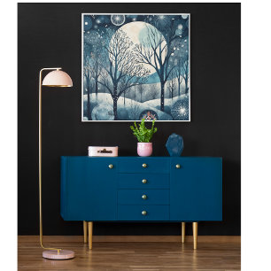 Moonlit Nordic Forest, customizable Poster