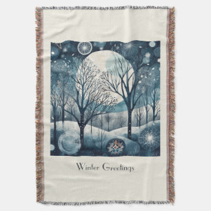 Moonlit Nordic Forest, customizable Throw Blanket