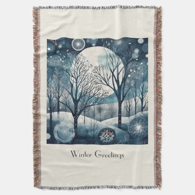 Moonlit Nordic Forest, customizable Throw Blanket (Front Vertical)