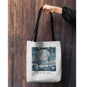 Moonlit Nordic Forest, customizable Tote Bag