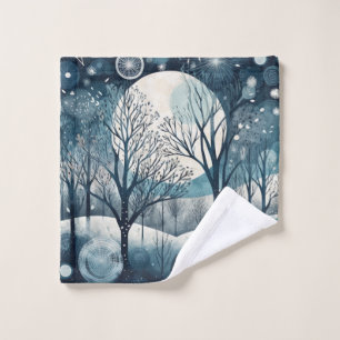Moonlit Nordic Forest, customizable Wash Cloth